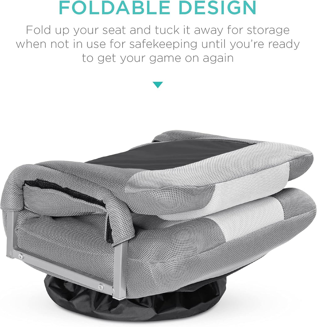 Best Choice Products Swivel Gaming Chair 360 Degree Multipurpose Floor Chair Rocker for TV, Reading, Playing Video Games w/Lumbar Support, Armrest Handles, Adjustable Foldable Backrest - Black/Blue - Grand Goldman