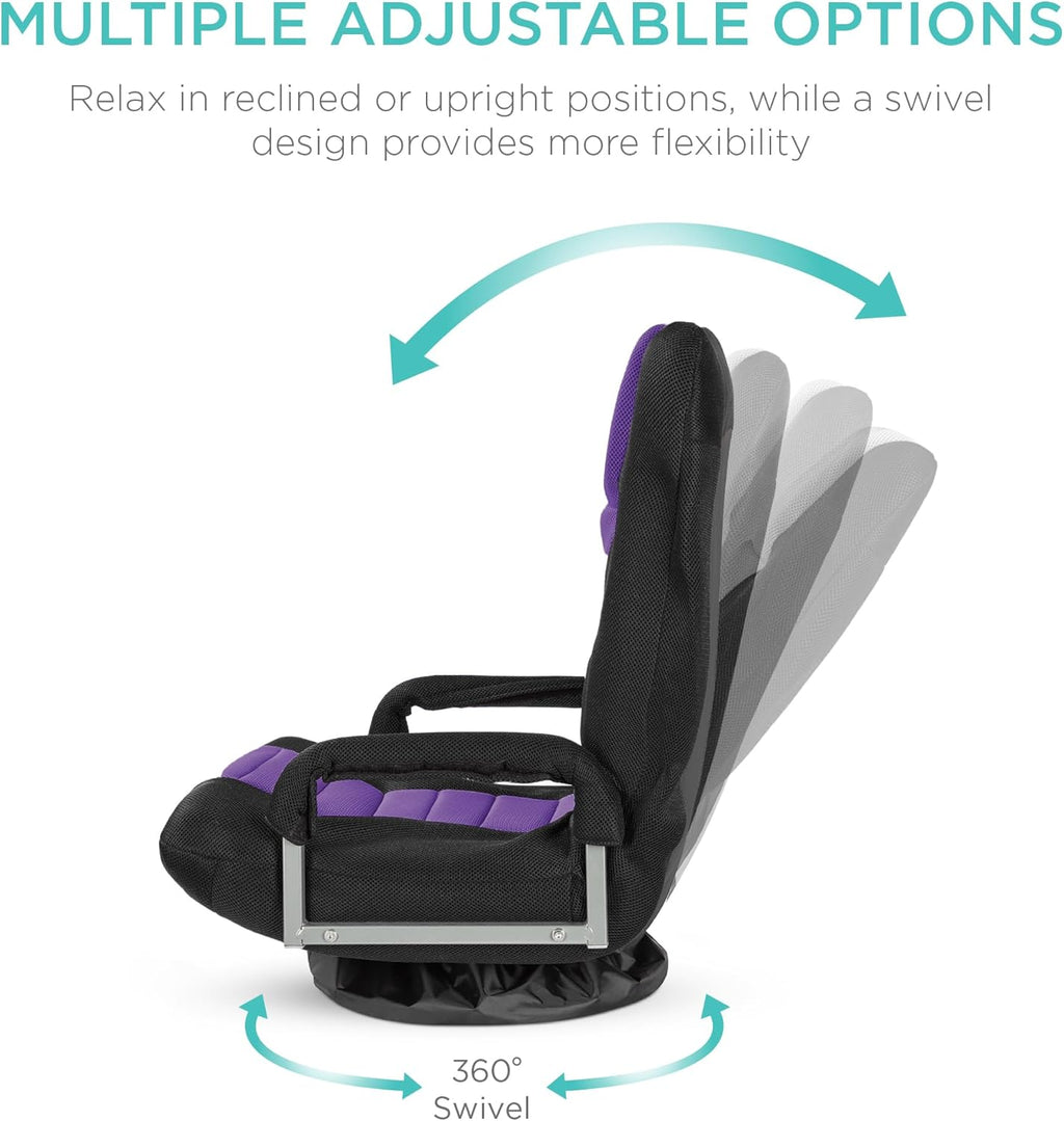 Best Choice Products Swivel Gaming Chair 360 Degree Multipurpose Floor Chair Rocker for TV, Reading, Playing Video Games w/Lumbar Support, Armrest Handles, Adjustable Foldable Backrest - Black/Blue - Grand Goldman