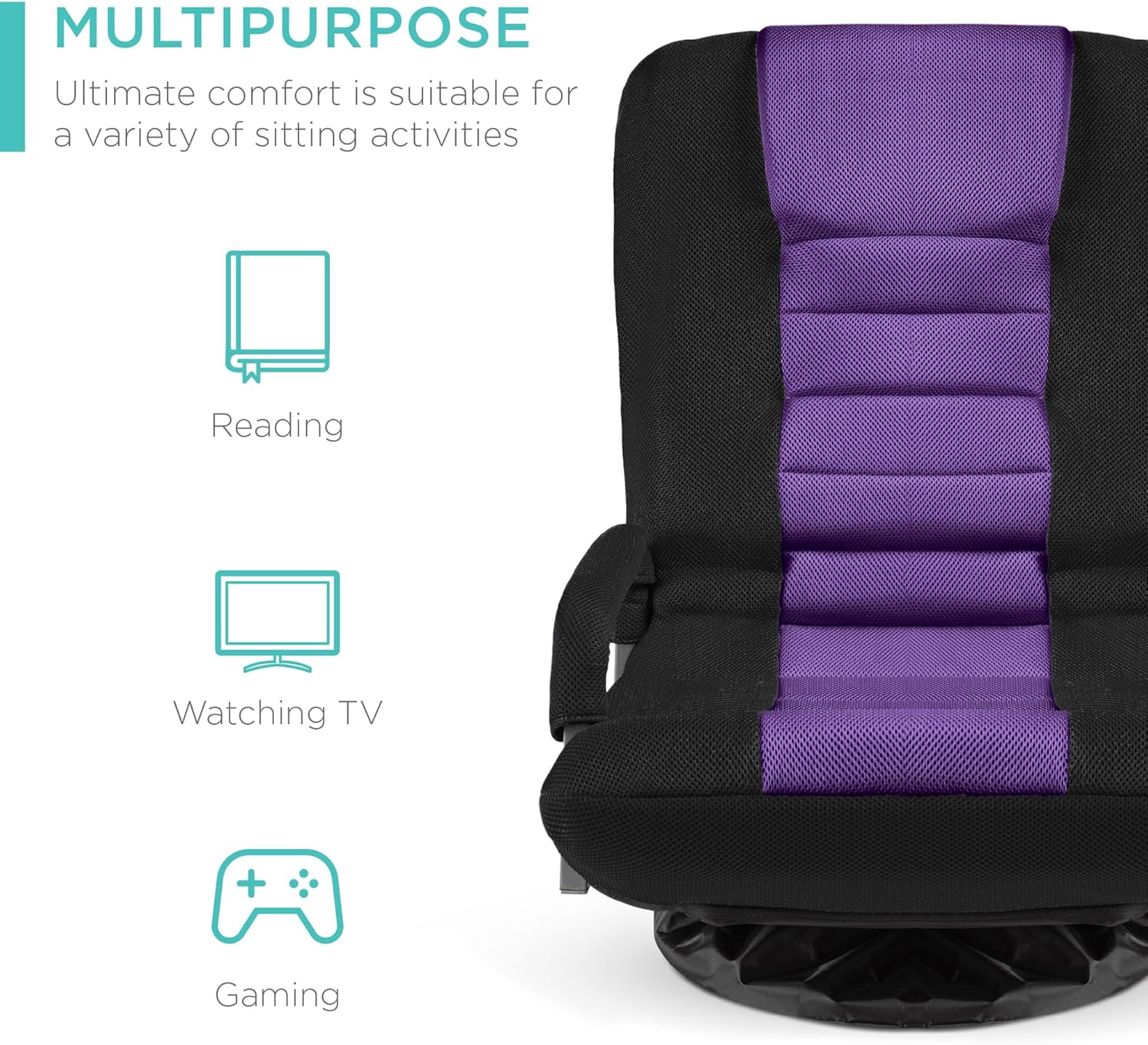 Best Choice Products Swivel Gaming Chair 360 Degree Multipurpose Floor Chair Rocker for TV, Reading, Playing Video Games w/Lumbar Support, Armrest Handles, Adjustable Foldable Backrest - Black/Blue - Grand Goldman