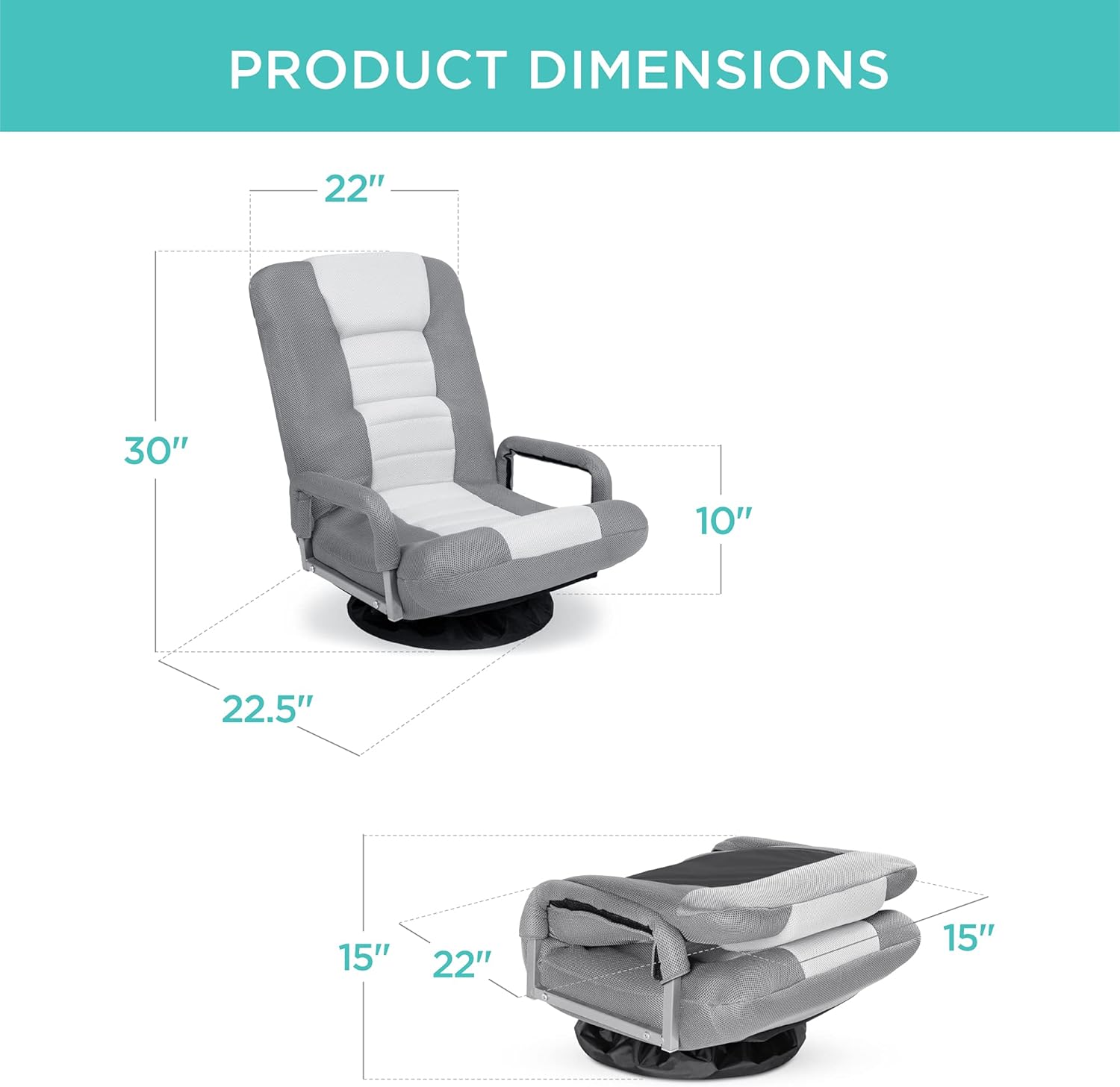 Best Choice Products Swivel Gaming Chair 360 Degree Multipurpose Floor Chair Rocker for TV, Reading, Playing Video Games w/Lumbar Support, Armrest Handles, Adjustable Foldable Backrest - Black/Blue - Grand Goldman