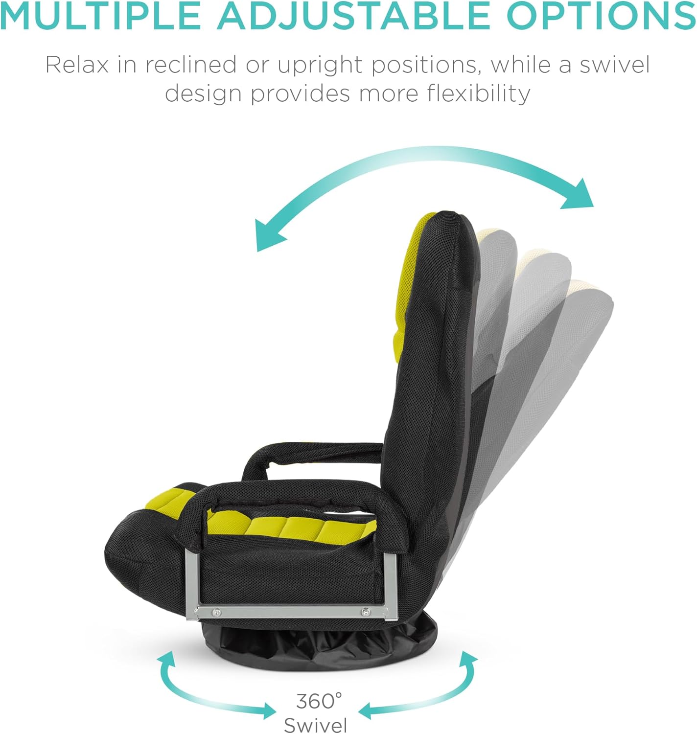 Best Choice Products Swivel Gaming Chair 360 Degree Multipurpose Floor Chair Rocker for TV, Reading, Playing Video Games w/Lumbar Support, Armrest Handles, Adjustable Foldable Backrest - Black/Blue - Grand Goldman