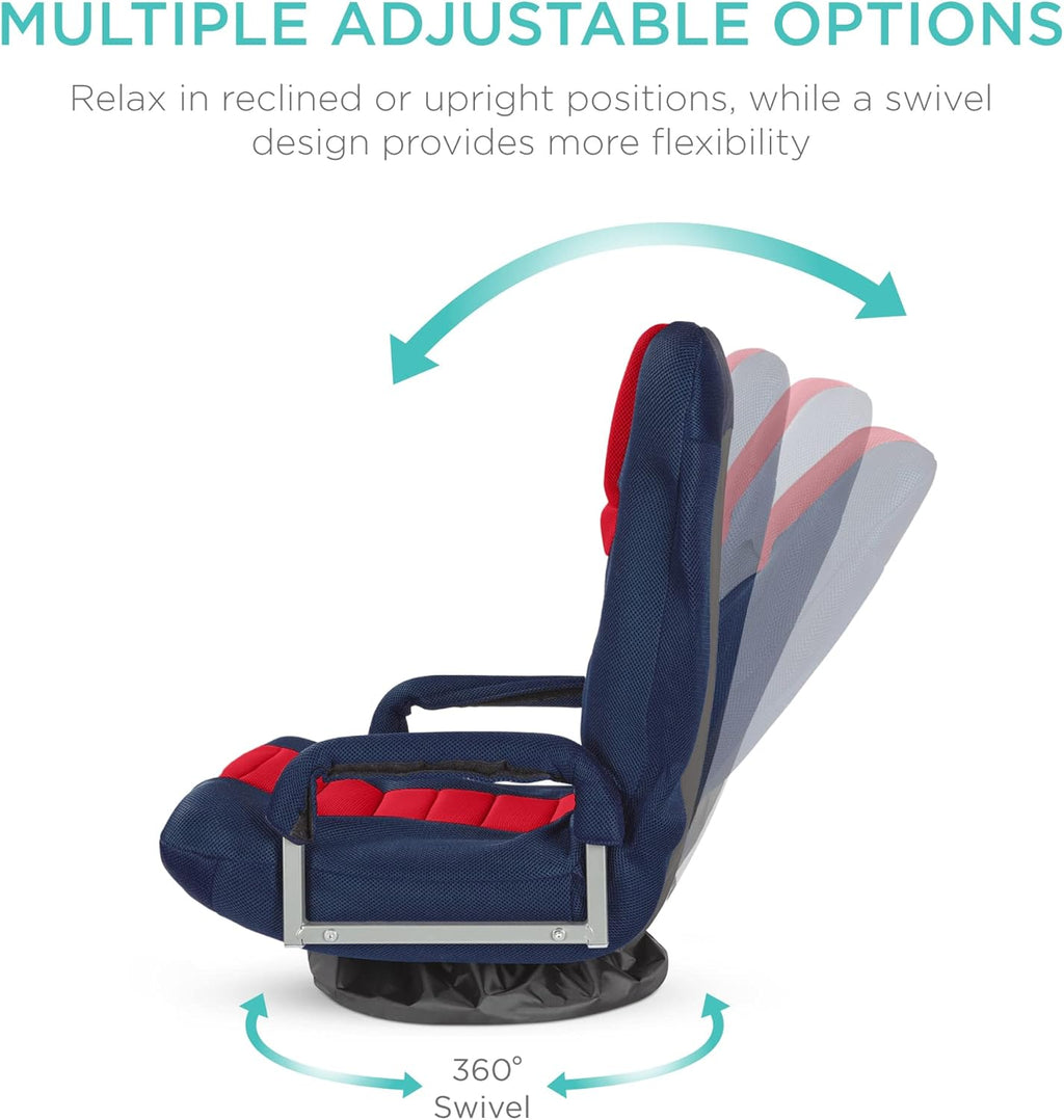 Best Choice Products Swivel Gaming Chair 360 Degree Multipurpose Floor Chair Rocker for TV, Reading, Playing Video Games w/Lumbar Support, Armrest Handles, Adjustable Foldable Backrest - Black/Blue - Grand Goldman