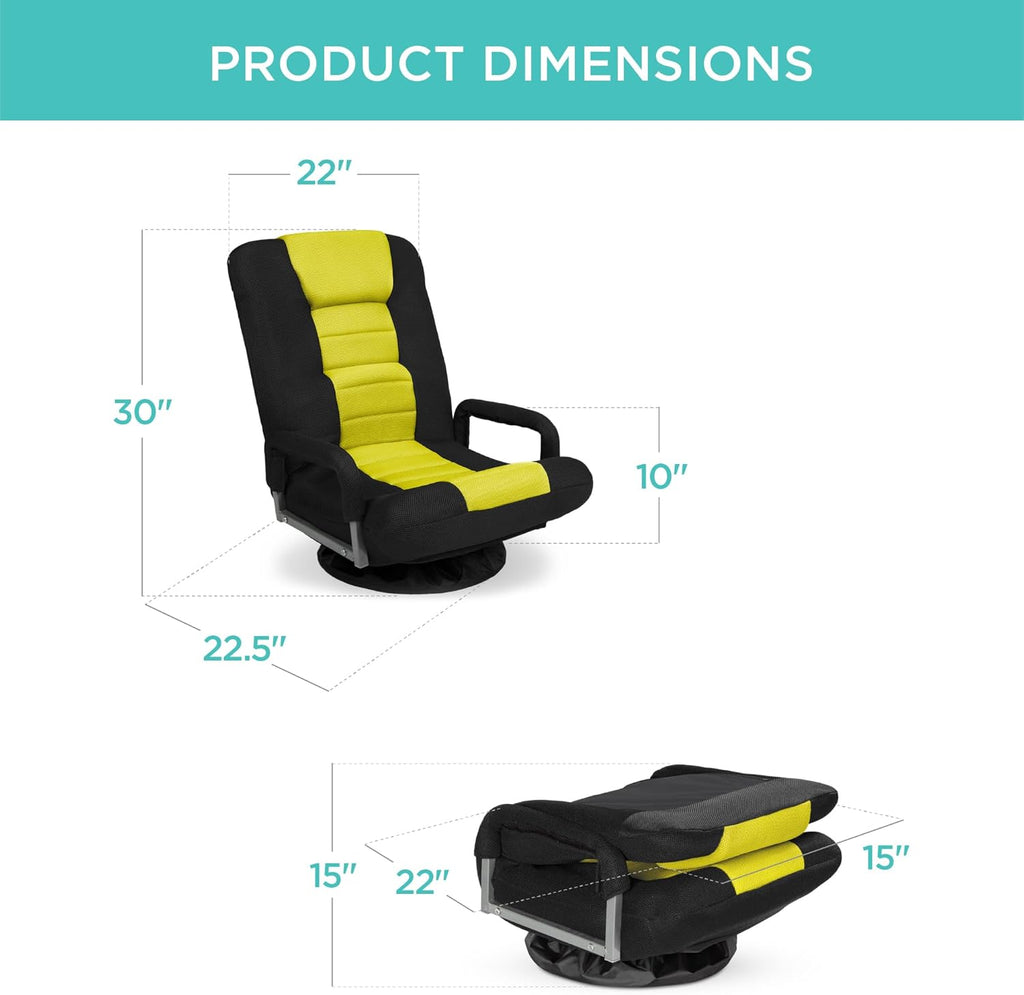 Best Choice Products Swivel Gaming Chair 360 Degree Multipurpose Floor Chair Rocker for TV, Reading, Playing Video Games w/Lumbar Support, Armrest Handles, Adjustable Foldable Backrest - Black/Blue - Grand Goldman