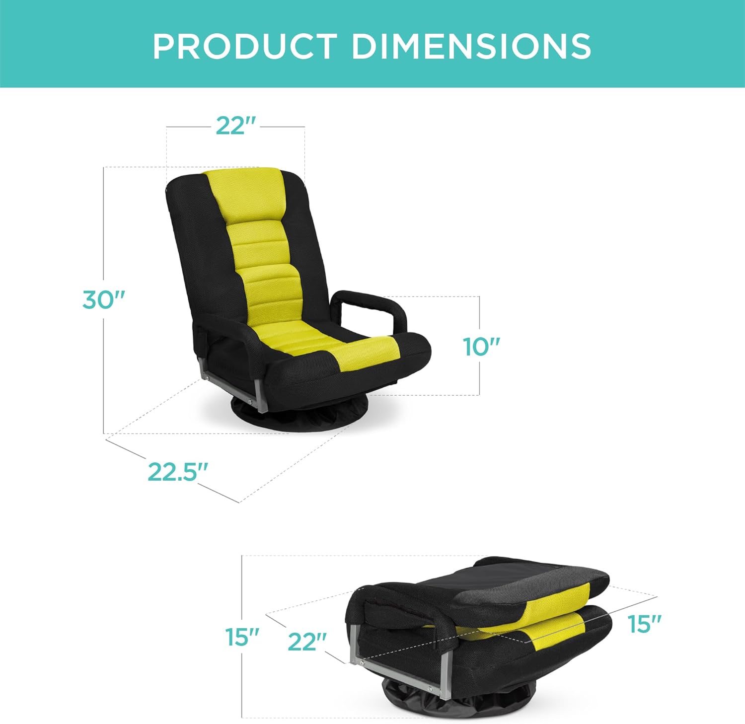 Best Choice Products Swivel Gaming Chair 360 Degree Multipurpose Floor Chair Rocker for TV, Reading, Playing Video Games w/Lumbar Support, Armrest Handles, Adjustable Foldable Backrest - Black/Blue - Grand Goldman