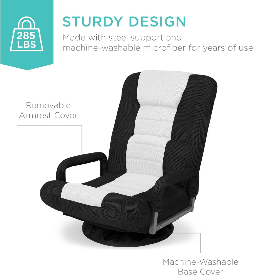 Best Choice Products Swivel Gaming Chair 360 Degree Multipurpose Floor Chair Rocker for TV, Reading, Playing Video Games w/Lumbar Support, Armrest Handles, Adjustable Foldable Backrest - Black/Blue - Grand Goldman