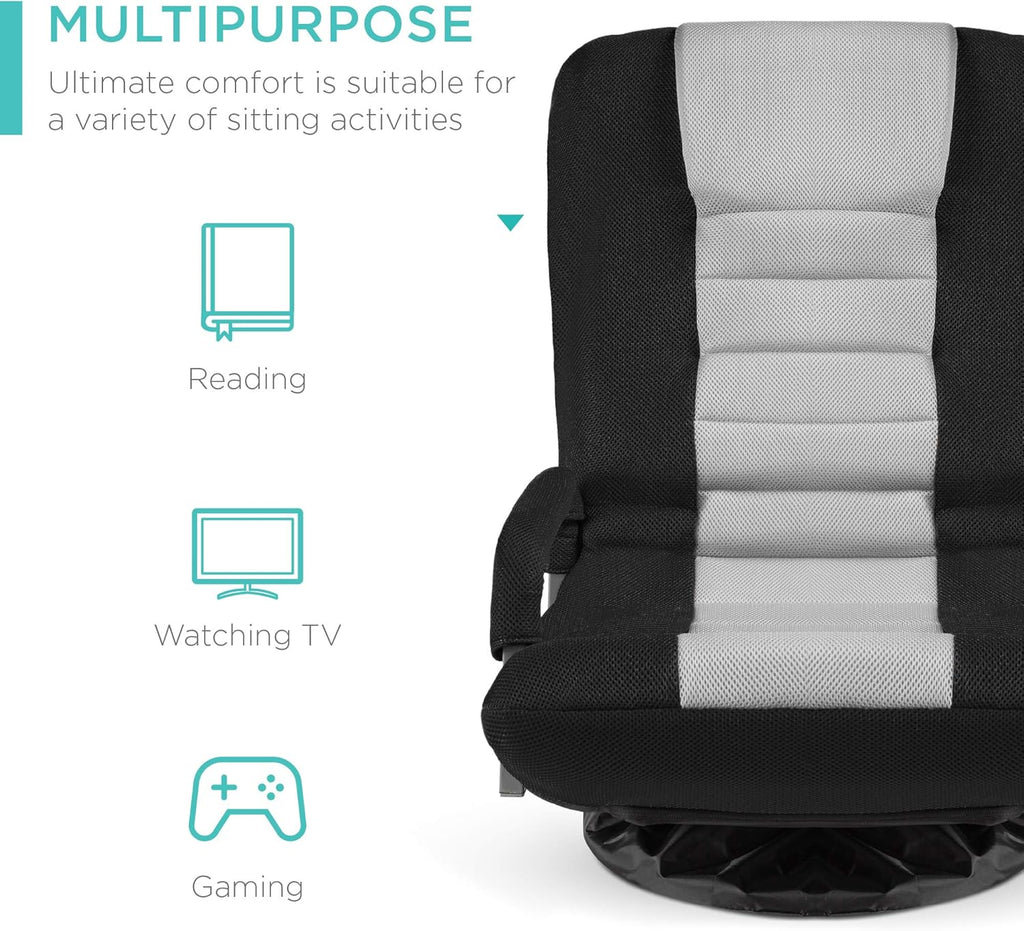 Best Choice Products Swivel Gaming Chair 360 Degree Multipurpose Floor Chair Rocker for TV, Reading, Playing Video Games w/Lumbar Support, Armrest Handles, Adjustable Foldable Backrest - Black/Blue - Grand Goldman