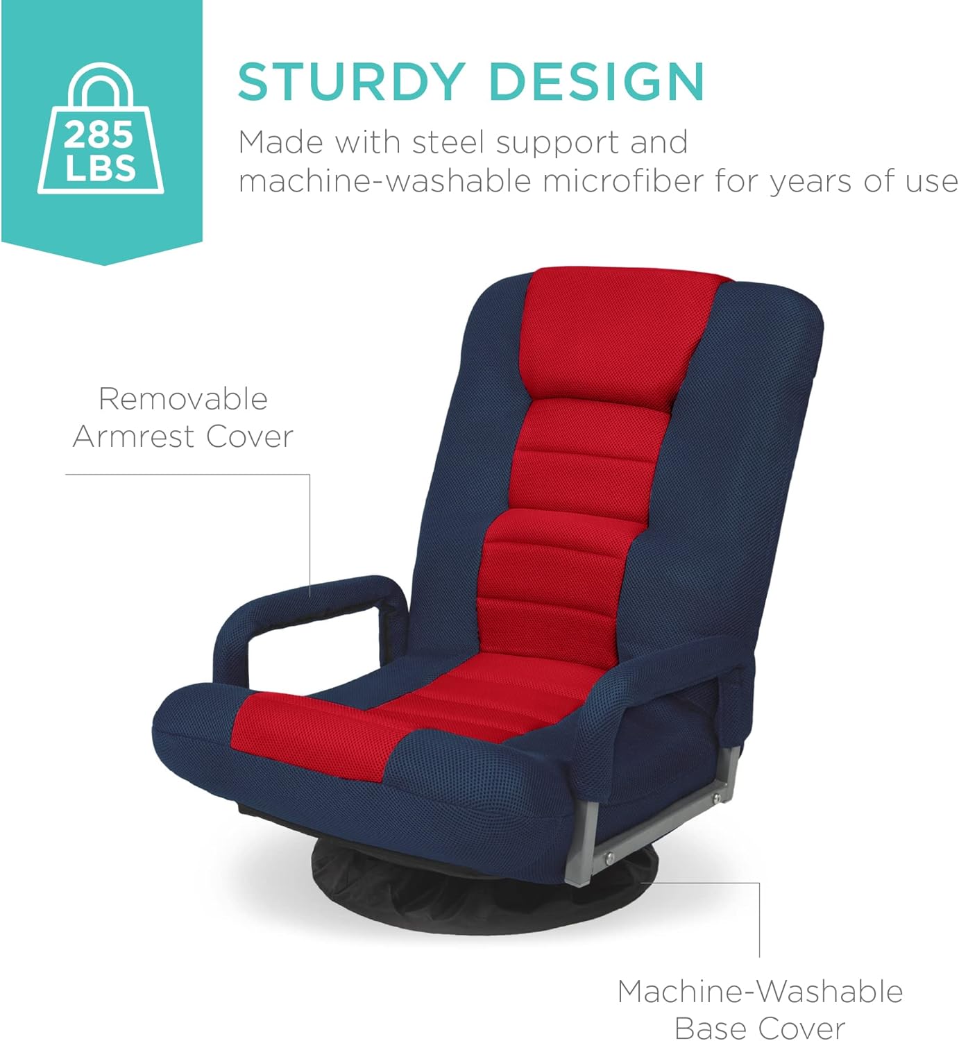 Best Choice Products Swivel Gaming Chair 360 Degree Multipurpose Floor Chair Rocker for TV, Reading, Playing Video Games w/Lumbar Support, Armrest Handles, Adjustable Foldable Backrest - Black/Blue - Grand Goldman