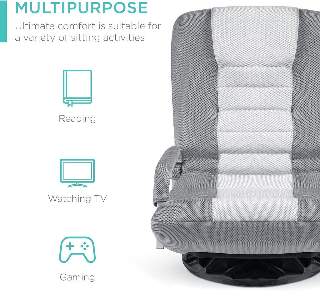 Best Choice Products Swivel Gaming Chair 360 Degree Multipurpose Floor Chair Rocker for TV, Reading, Playing Video Games w/Lumbar Support, Armrest Handles, Adjustable Foldable Backrest - Black/Blue - Grand Goldman