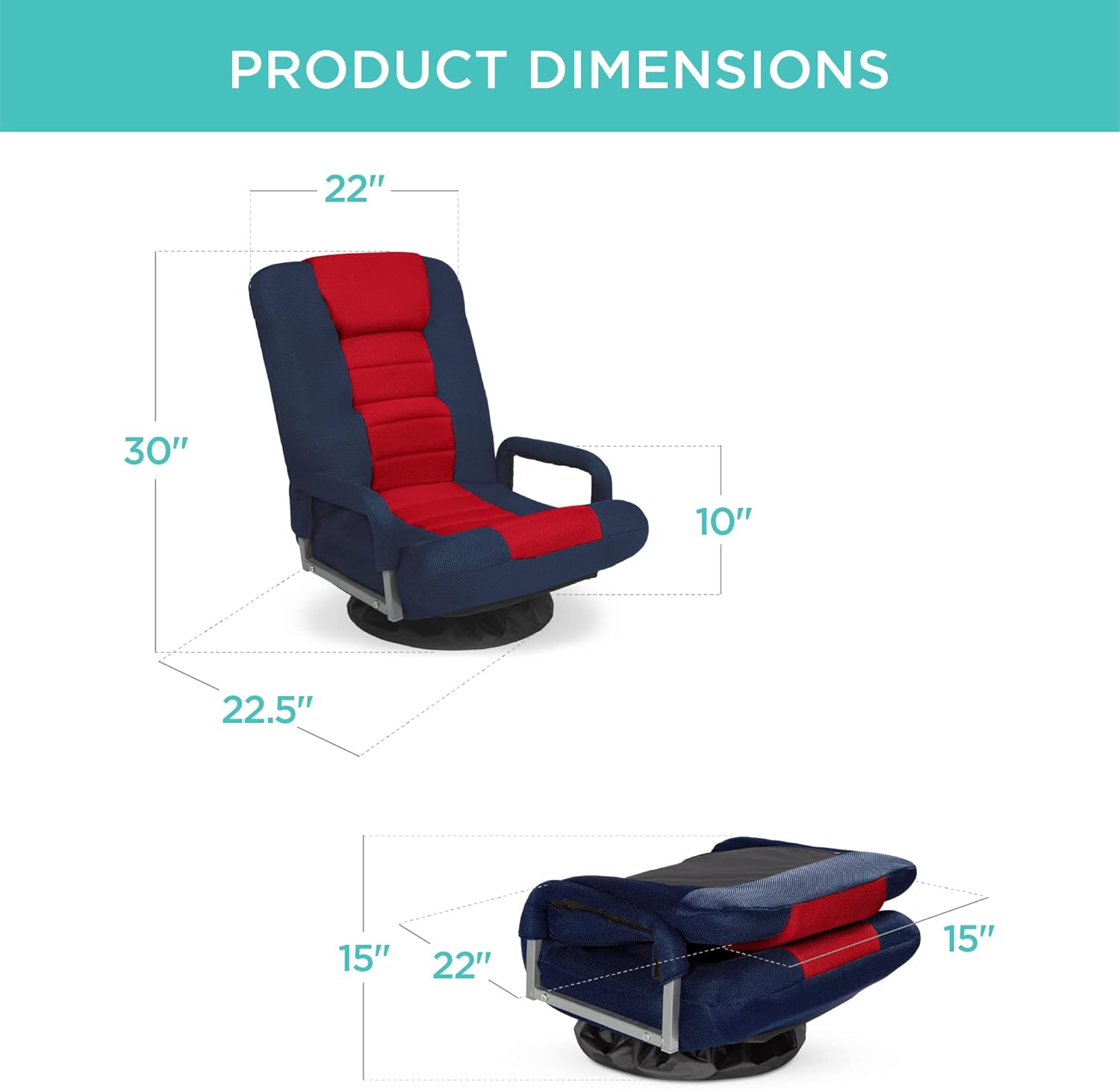 Best Choice Products Swivel Gaming Chair 360 Degree Multipurpose Floor Chair Rocker for TV, Reading, Playing Video Games w/Lumbar Support, Armrest Handles, Adjustable Foldable Backrest - Black/Blue - Grand Goldman