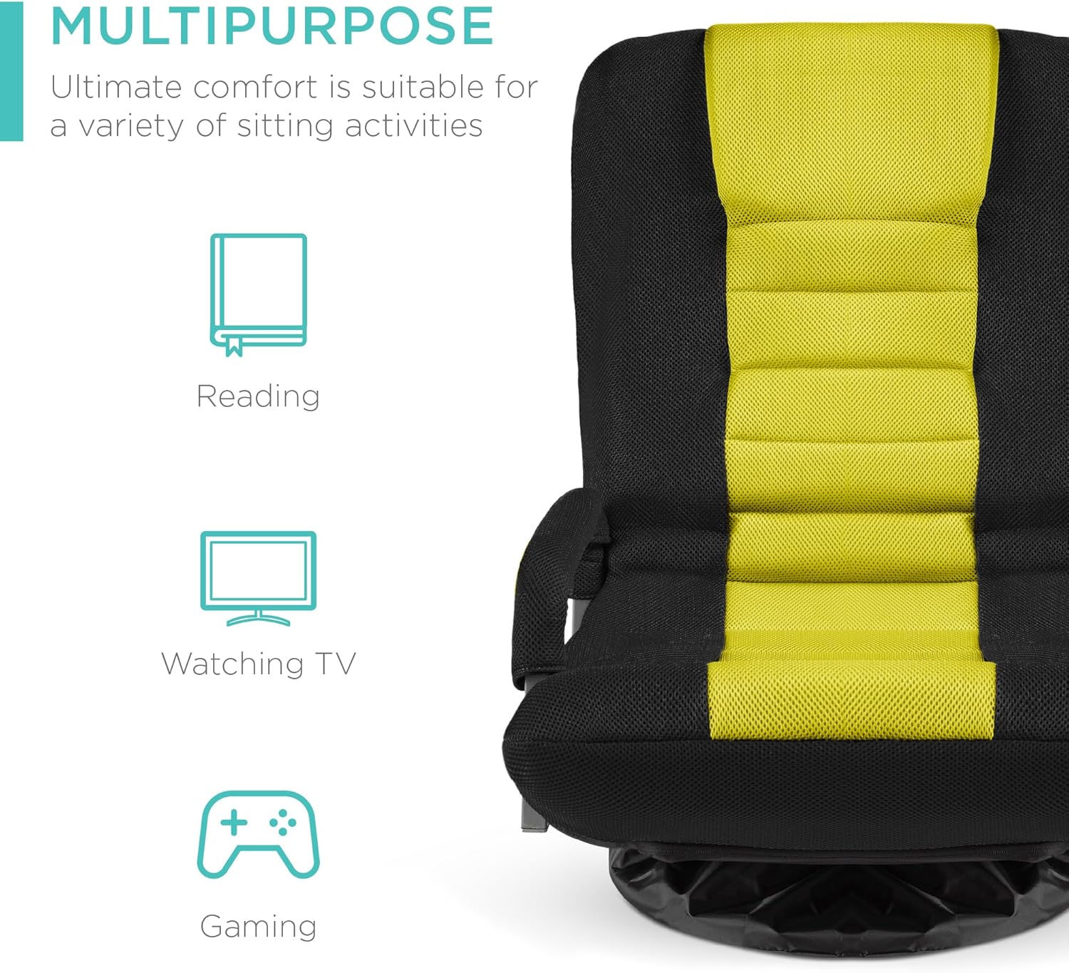 Best Choice Products Swivel Gaming Chair 360 Degree Multipurpose Floor Chair Rocker for TV, Reading, Playing Video Games w/Lumbar Support, Armrest Handles, Adjustable Foldable Backrest - Black/Blue - Grand Goldman