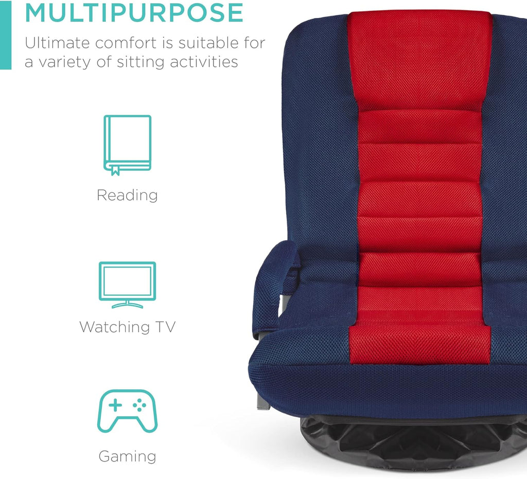 Best Choice Products Swivel Gaming Chair 360 Degree Multipurpose Floor Chair Rocker for TV, Reading, Playing Video Games w/Lumbar Support, Armrest Handles, Adjustable Foldable Backrest - Black/Blue - Grand Goldman