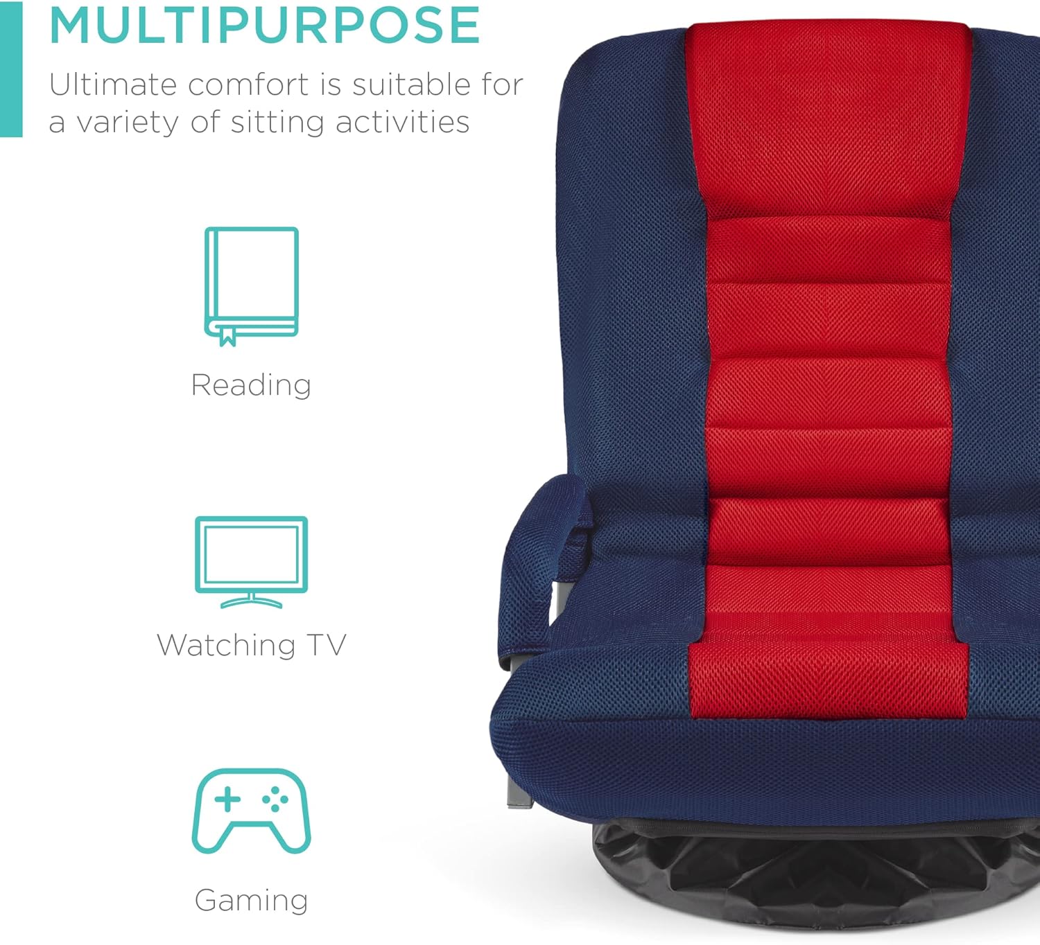 Best Choice Products Swivel Gaming Chair 360 Degree Multipurpose Floor Chair Rocker for TV, Reading, Playing Video Games w/Lumbar Support, Armrest Handles, Adjustable Foldable Backrest - Black/Blue - Grand Goldman