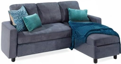 Best Choice Products Upholstered Sectional Sofa for Home, Apartment, Dorm, Bonus Room, Compact Spaces w/Chaise Lounge, 3-Seat, L-Shape Design, Reversible Ottoman Bench, 680lb Capacity - Blue/Gray - Grand Goldman