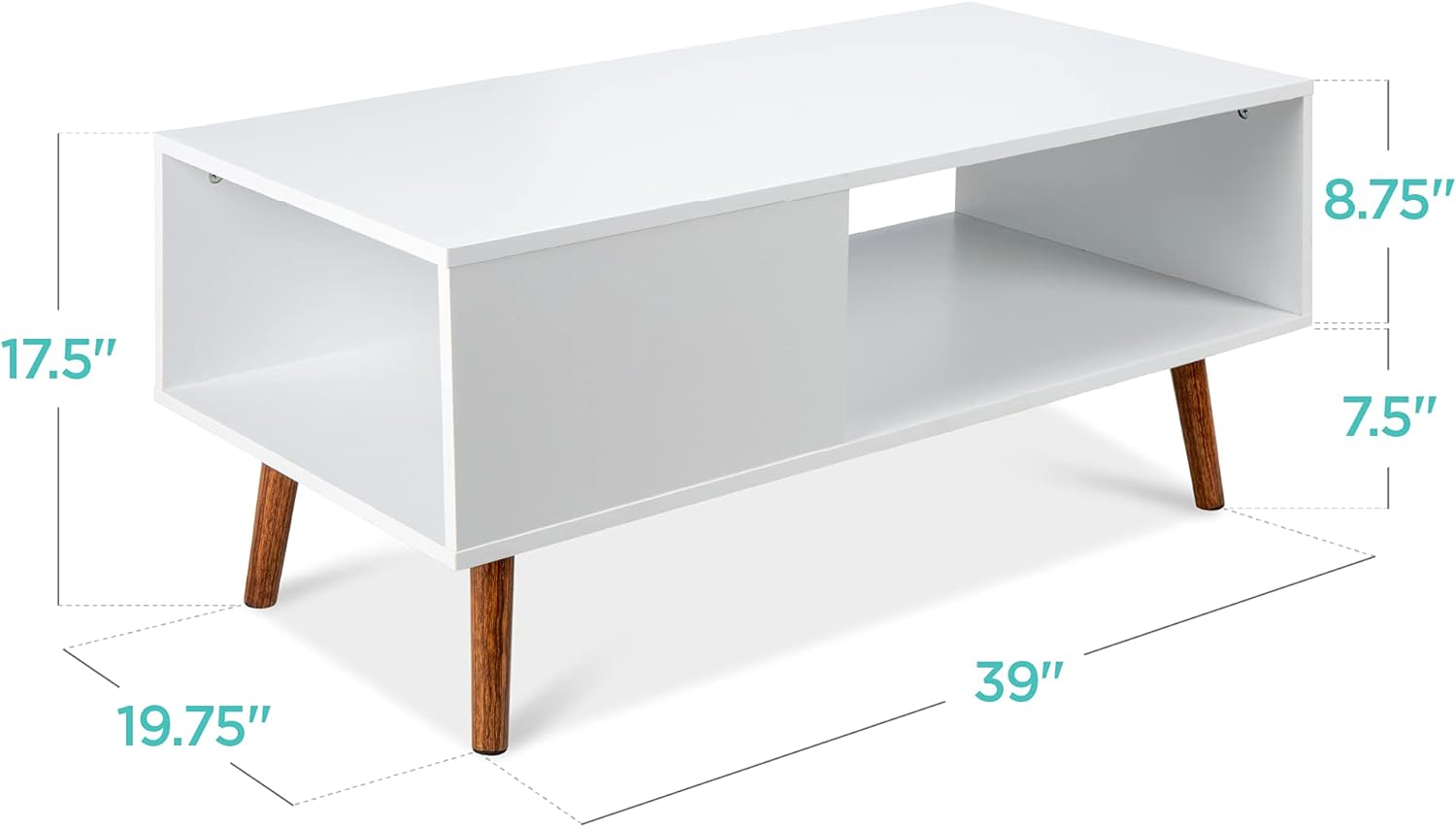 Best Choice Products Wooden Mid-Century Modern Coffee Table, Accent Furniture for Living Room, Indoor, Home Décor w/Open Storage Shelf, Wood Grain Finish - White/Brown - Grand Goldman