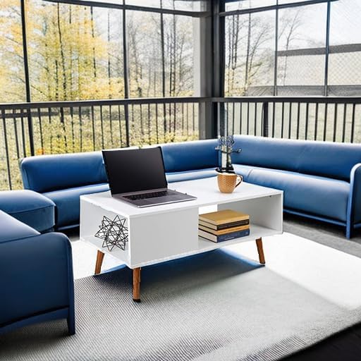 Best Choice Products Wooden Mid-Century Modern Coffee Table, Accent Furniture for Living Room, Indoor, Home Décor w/Open Storage Shelf, Wood Grain Finish - White/Brown - Grand Goldman