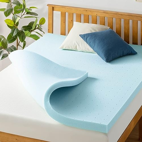 Best Price Mattress 1.5 Inch Ventilated Memory Foam Mattress Topper, Cooling Gel Infusion, CertiPUR-US Certified, Queen Blue - Grand Goldman