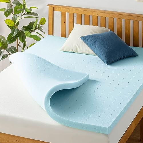Best Price Mattress 1.5 Inch Ventilated Memory Foam Mattress Topper, Cooling Gel Infusion, CertiPUR-US Certified, Queen Blue - Grand Goldman