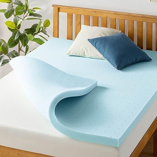 Best Price Mattress 1.5 Inch Ventilated Memory Foam Mattress Topper, Cooling Gel Infusion, CertiPUR-US Certified, Queen Blue - Grand Goldman