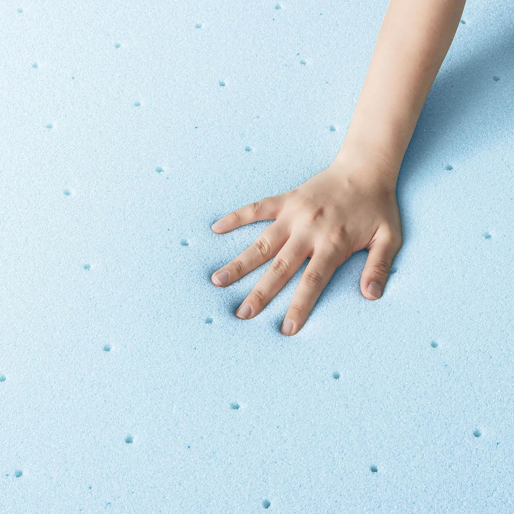 Best Price Mattress 1.5 Inch Ventilated Memory Foam Mattress Topper, Cooling Gel Infusion, CertiPUR-US Certified, Queen Blue - Grand Goldman