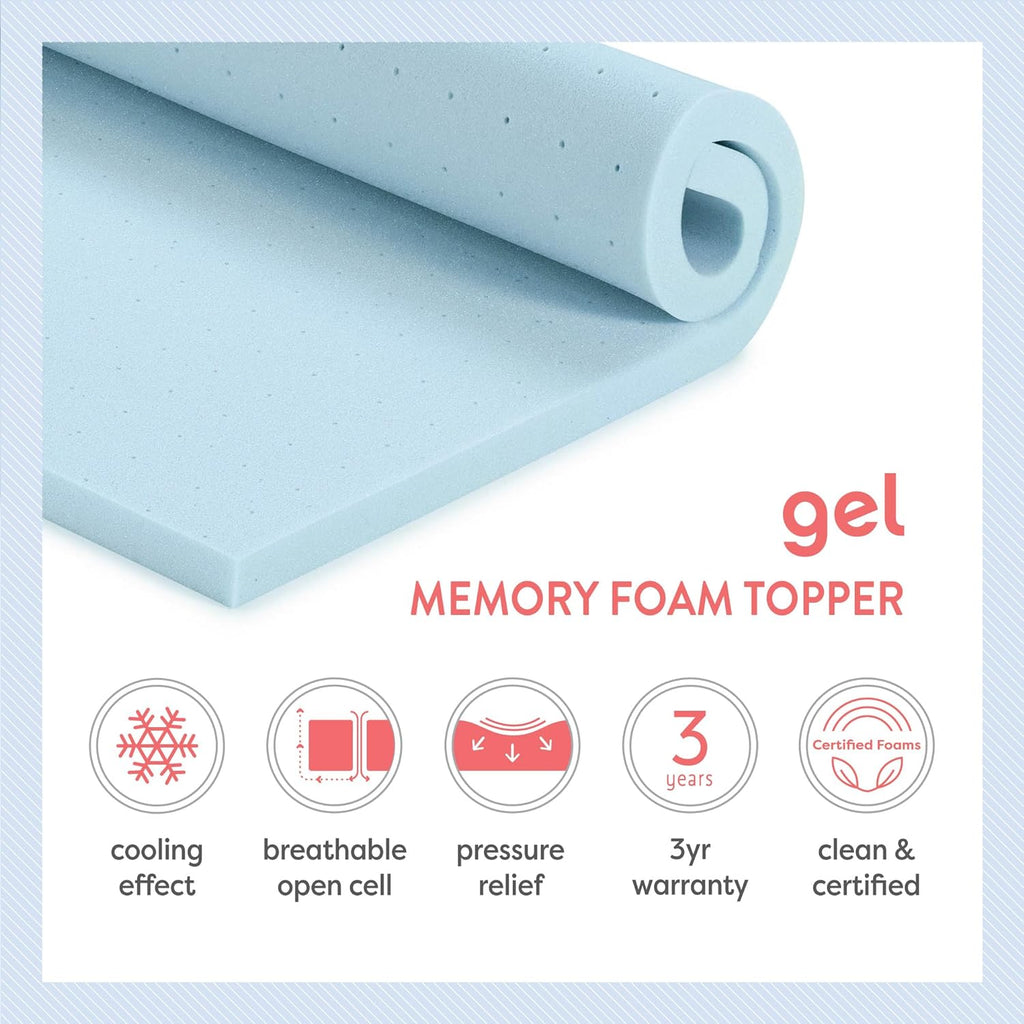 Best Price Mattress 1.5 Inch Ventilated Memory Foam Mattress Topper, Cooling Gel Infusion, CertiPUR-US Certified, Queen Blue - Grand Goldman
