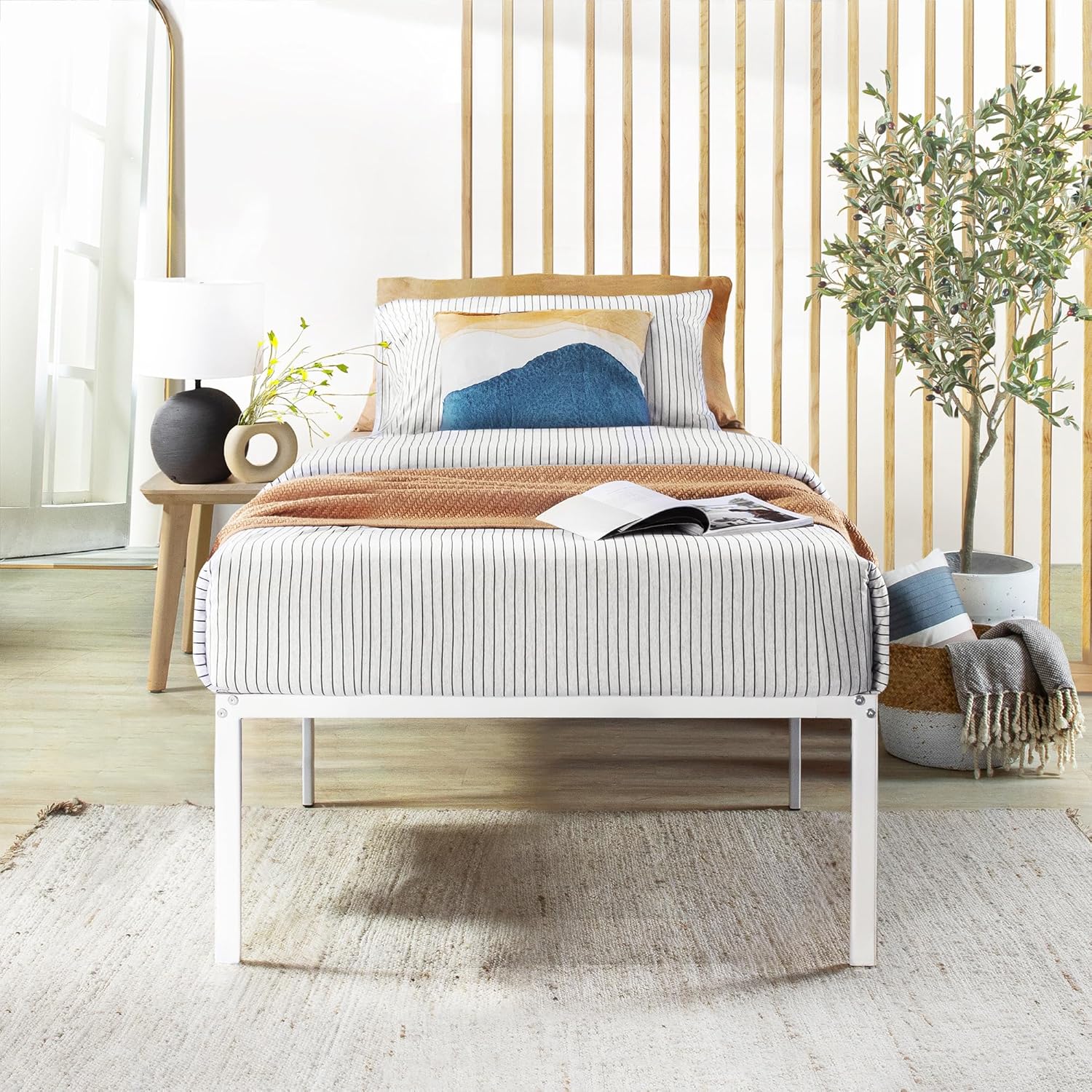 Best Price Mattress 14 Inch Metal Platform Bed Frame, Heavy Duty Steel Slats, White, Queen (SPSC-14WH-Q) - Grand Goldman