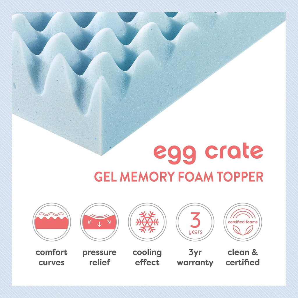 Best Price Mattress 2 Inch Egg Crate Memory Foam, Cooling Gel Infusion, Twin Mattress Topper, Blue (ECMF-GM2T) - Grand Goldman