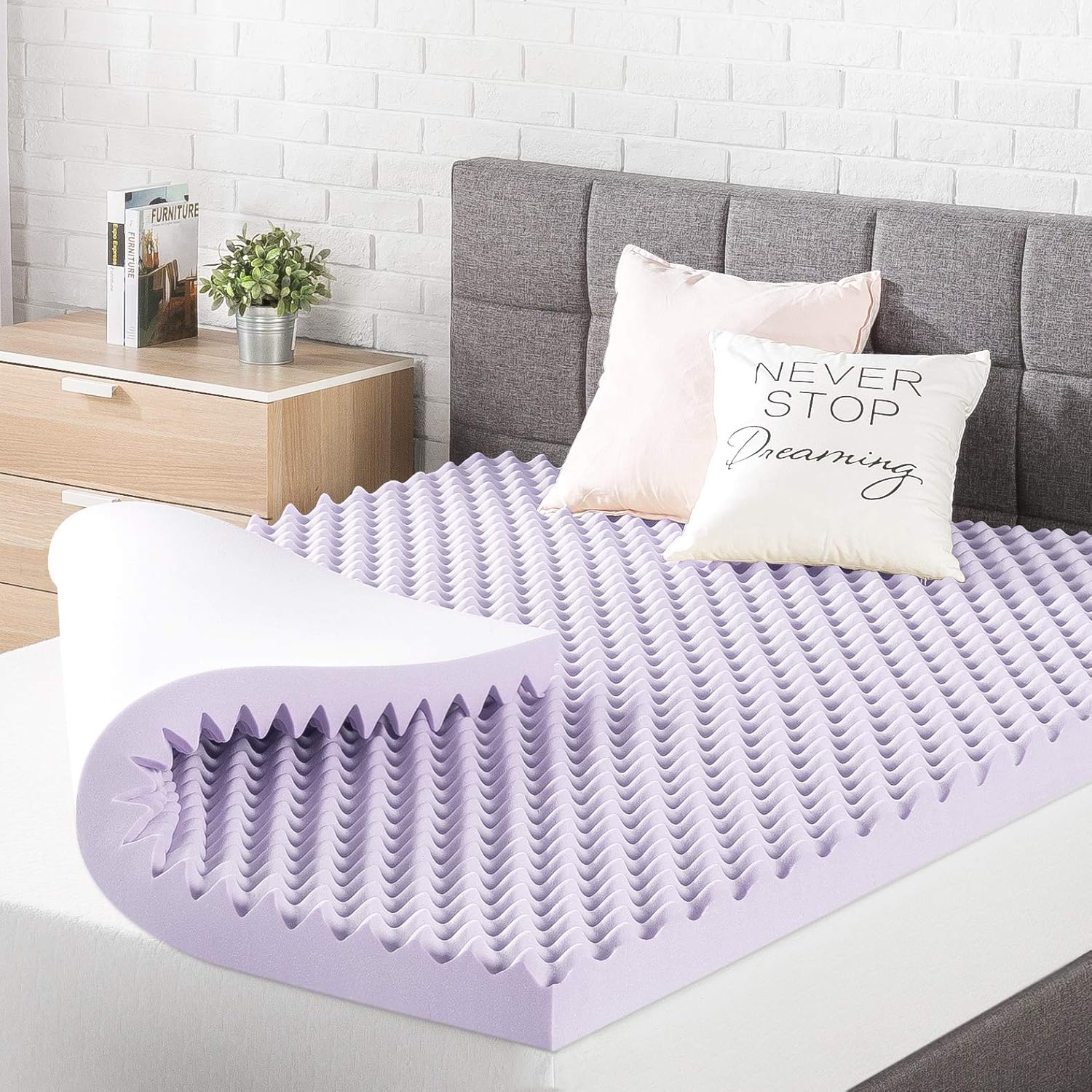 Best Price Mattress 3 Inch Egg Crate Memory Foam Mattress Topper with Soothing Lavender Infusion, CertiPUR-US Certified, Twin - Grand Goldman