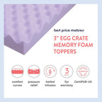 Best Price Mattress 3 Inch Egg Crate Memory Foam Mattress Topper with Soothing Lavender Infusion, CertiPUR-US Certified, Twin - Grand Goldman