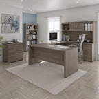 Bestar Logan U-Shaped Desk with Hutch, Lateral File Cabinet, and Bookcase in Antigua, 66W - Grand Goldman