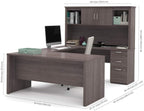 Bestar Logan U-Shaped Desk with Hutch, Lateral File Cabinet, and Bookcase in Antigua, 66W - Grand Goldman