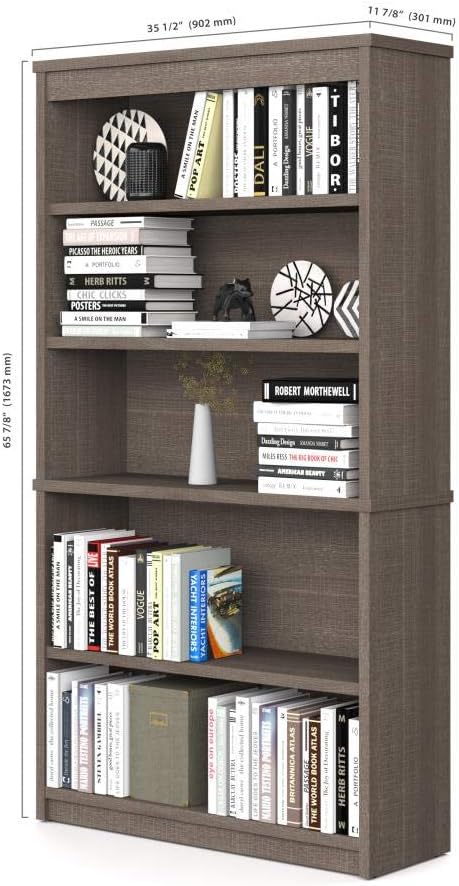 Bestar Logan U-Shaped Desk with Hutch, Lateral File Cabinet, and Bookcase in Antigua, 66W - Grand Goldman