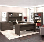 Bestar Logan U-Shaped Desk with Hutch, Lateral File Cabinet, and Bookcase in Antigua, 66W - Grand Goldman