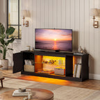 Bestier LED TV Stand for 55/60/65 Inch TV, Gaming Entertainment Center with Cabinet for PS5, Xbox,Modern TV Cabinet with Adjustable Glass Shelves for Living Room, Bedroom 58 Inch,Black - Grand Goldman