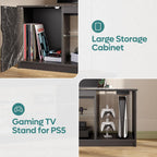 Bestier LED TV Stand with Power Outlets for 55/60/65 Inch TV, Gaming Entertainment Center with Cabinet for PS5, Modern TV Cabinet with Adjustable Glass Shelves for Living Room 58 Inch,Black Marble - Grand Goldman