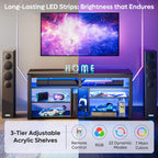 Bestier LED Tall TV Stand, Entertainment Center for 55/60/65 inch TV, Gaming TV Console with Storage for PS5, Adjustable Shelf Modern High TV Cabinet for Living Room Bedroom, Carbon Fiber Black - Grand Goldman