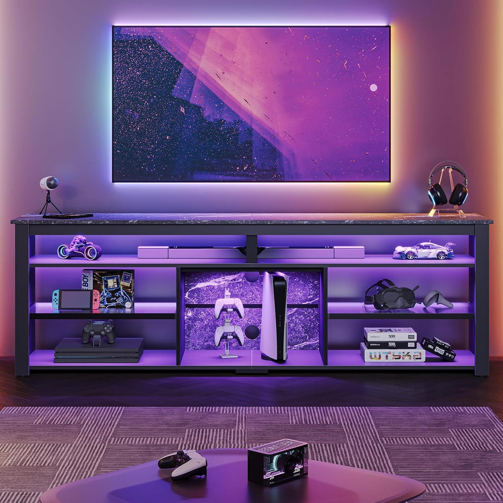 Bestier LED Tall TV Stand, Entertainment Center for 55/60/65 inch TV, Gaming TV Console with Storage for PS5, Adjustable Shelf Modern High TV Cabinet for Living Room Bedroom, Carbon Fiber Black - Grand Goldman