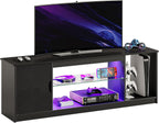 Bestier Led Entertainment Center for PS5, Gaming TV Stand with Cabinet for 60/65 Inch TV, Modern TV Console with Adjustable Glass Shelf for Living Room Easy Assembly Carbon Fiber Black - Grand Goldman