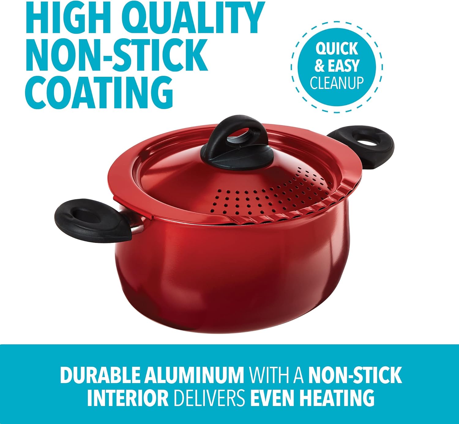 Bialetti 5.5 Quart Pasta Pot with Strainer Lid, Charcoal – Elongated Oval Pot for Longer Spaghetti, Lasagna, Penne & Farfalle Noodles, Heat Resistant Handles & Nonstick Interior, Large Pot for Cooking - Grand Goldman