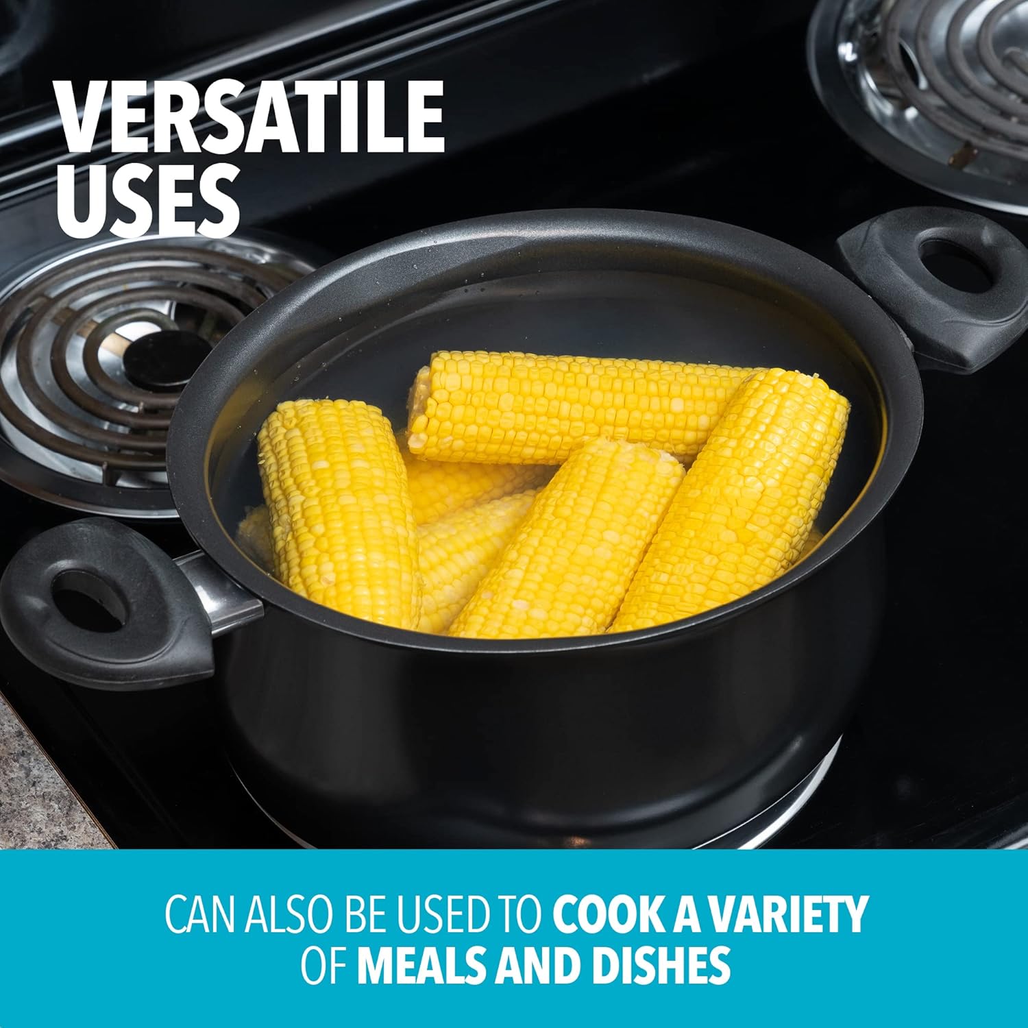 Bialetti 5.5 Quart Pasta Pot with Strainer Lid, Charcoal – Elongated Oval Pot for Longer Spaghetti, Lasagna, Penne & Farfalle Noodles, Heat Resistant Handles & Nonstick Interior, Large Pot for Cooking - Grand Goldman