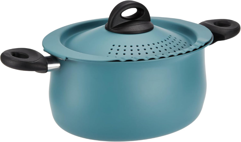 Bialetti Taste of Italy Nonstick Pasta Pot with Strainer Lid, 5.5-Quart, Teal - Grand Goldman