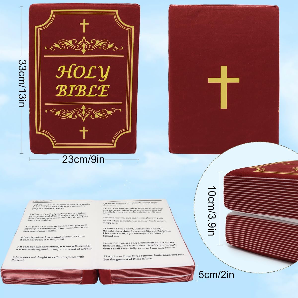 Bible Pillow Book Plush That Opens Christian Holy Bible Stuff Religious Party Favors Gifts for Kids for Christening Easter - Grand Goldman