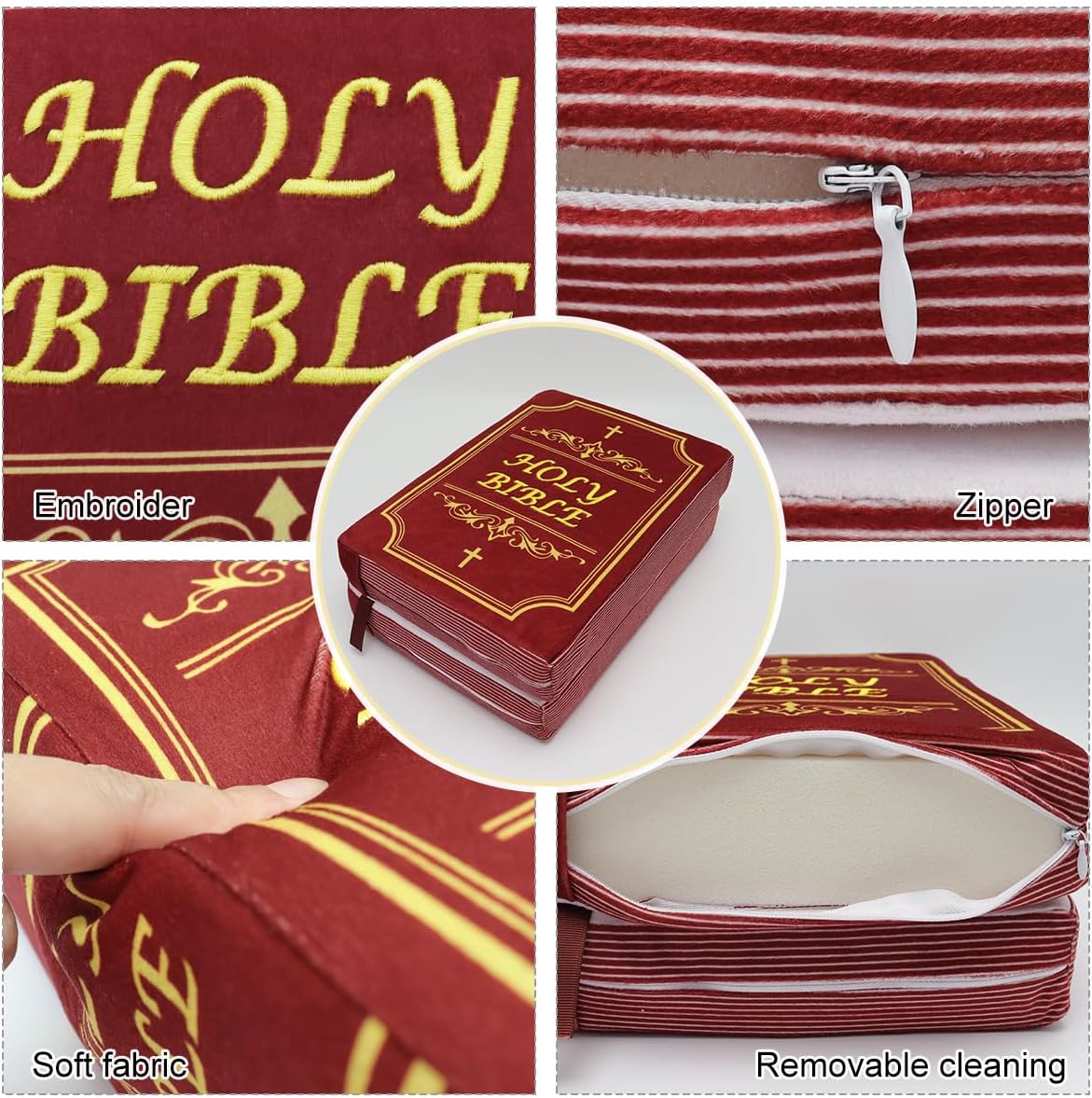 Bible Pillow Book Plush That Opens Christian Holy Bible Stuff Religious Party Favors Gifts for Kids for Christening Easter - Grand Goldman