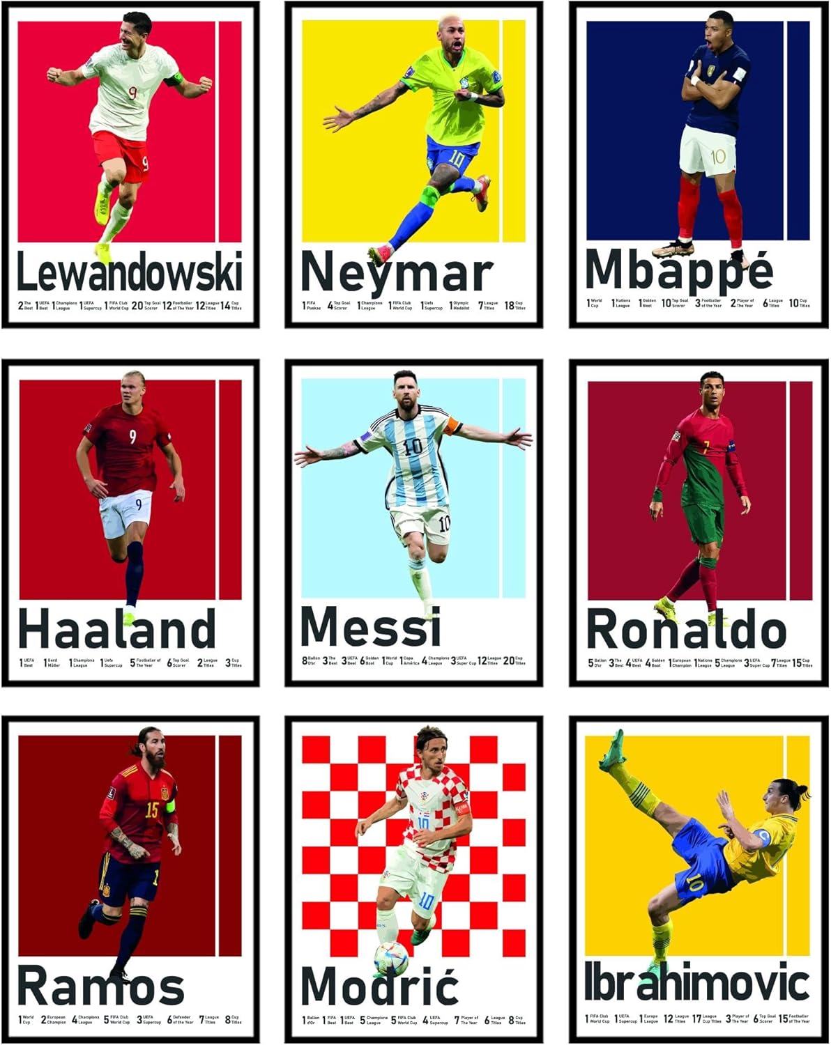 BigWig Prints Soccer Poster - Soccer Posters For Boys Bedroom, Messi And Ronaldo Poster, Messi Posters For Boys Bedroom, Soccer Wall Art, Messi Wall Art, Ronaldo Posters - Unframed Set Of 9 (8x10”) - Grand Goldman