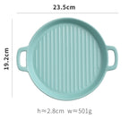 Binaural Baking Tray Pizza Tray Round Dish Plate Dish Creative Oven Ceramic Net Celebrity Tableware Microwave Flat Plate - Grand Goldman