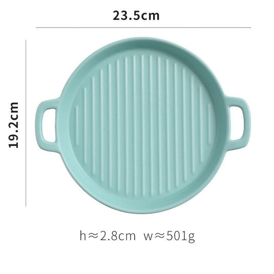 Binaural Baking Tray Pizza Tray Round Dish Plate Dish Creative Oven Ceramic Net Celebrity Tableware Microwave Flat Plate - Grand Goldman