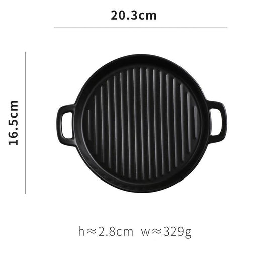 Binaural Baking Tray Pizza Tray Round Dish Plate Dish Creative Oven Ceramic Net Celebrity Tableware Microwave Flat Plate - Grand Goldman