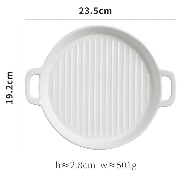 Binaural Baking Tray Pizza Tray Round Dish Plate Dish Creative Oven Ceramic Net Celebrity Tableware Microwave Flat Plate - Grand Goldman