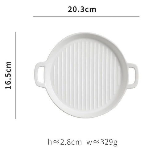 Binaural Baking Tray Pizza Tray Round Dish Plate Dish Creative Oven Ceramic Net Celebrity Tableware Microwave Flat Plate - Grand Goldman