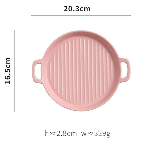 Binaural Baking Tray Pizza Tray Round Dish Plate Dish Creative Oven Ceramic Net Celebrity Tableware Microwave Flat Plate - Grand Goldman