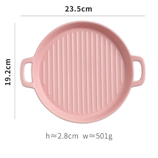 Binaural Baking Tray Pizza Tray Round Dish Plate Dish Creative Oven Ceramic Net Celebrity Tableware Microwave Flat Plate - Grand Goldman